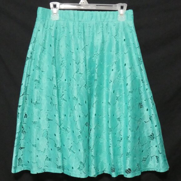 NOTATIONS | medium | Turquoise Lined Lace Skirt | Stretchy Waistband  | NWOT - Picture 1 of 15
